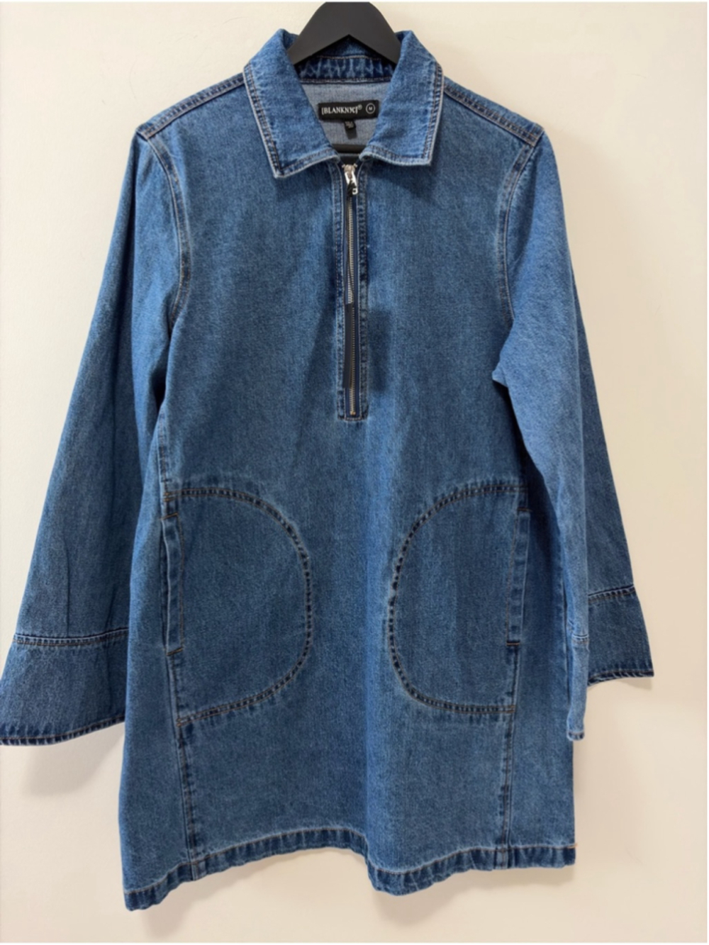 BLANK NYC Blue Denim Zip Front Mini Dress Western Cowboy Style Size M - Picture 2 of 9